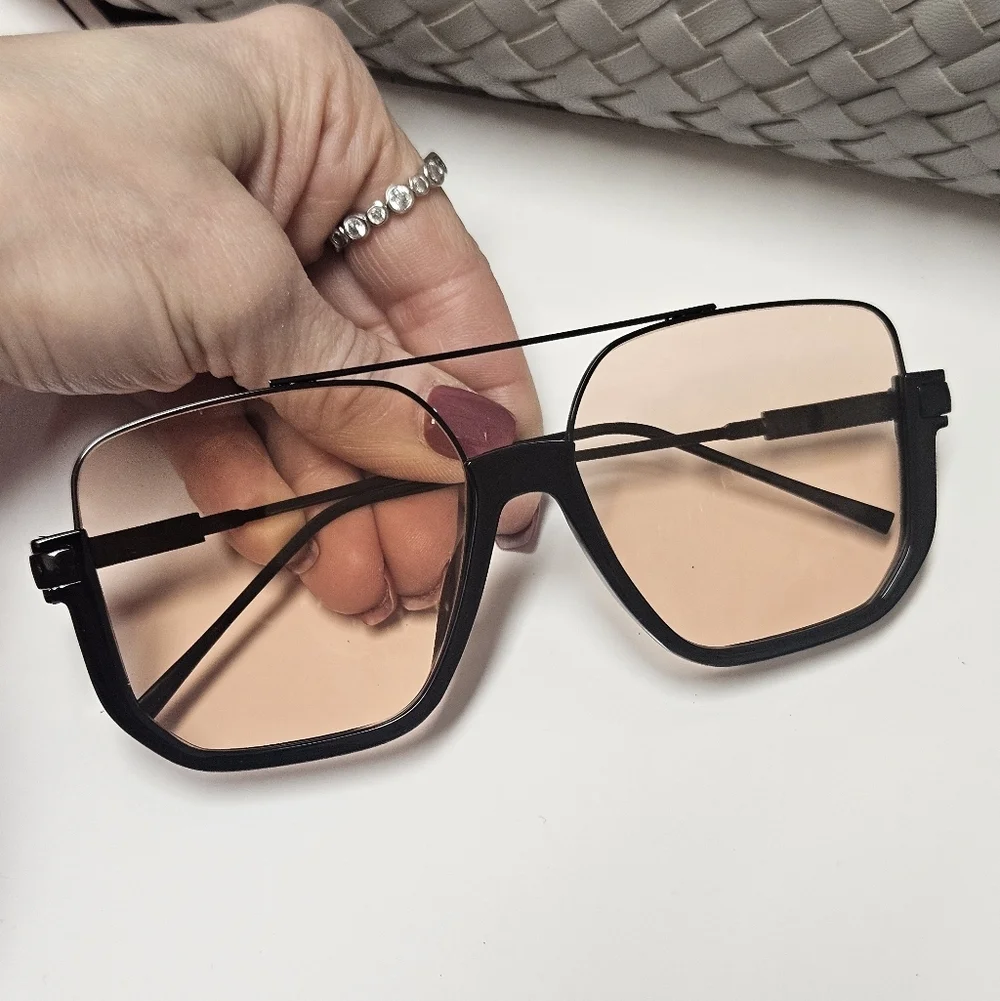 NEW Retro Oversized Sunglasses | Black & Gold | Semi Rimless - Light Tint Lenses